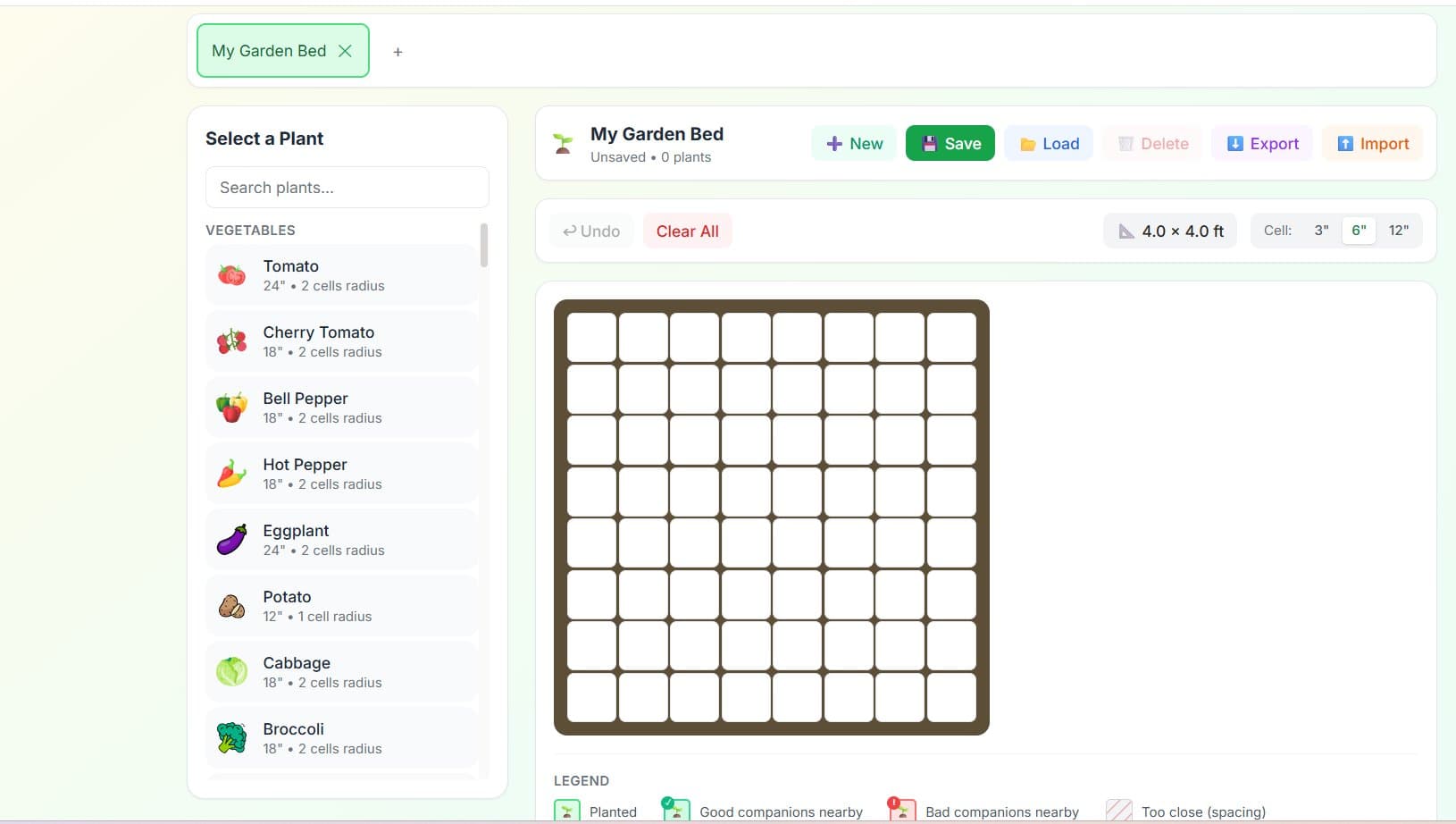 Garden Planner layout screen